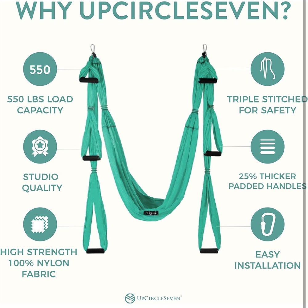UpCircleSeven Turquoise Yoga Hammock NEW - Picture 2 of 9